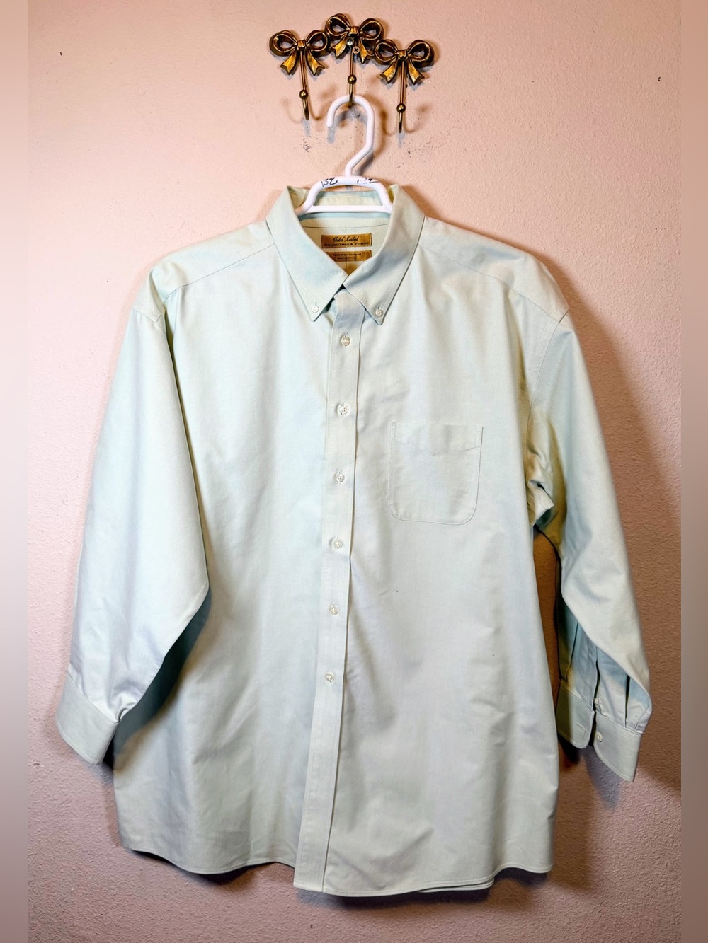 Roundtree & Yorke Gold Label Light Mint Button-Down Dress Shirt. Size 18